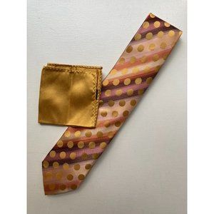 The Big Knot By Steven Land Polka Dot Stripe Gold Multicolor Necktie 100% Silk